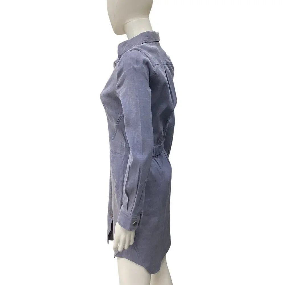 Veronica Beard Button Up Denim Blue Long Sleeve Dress